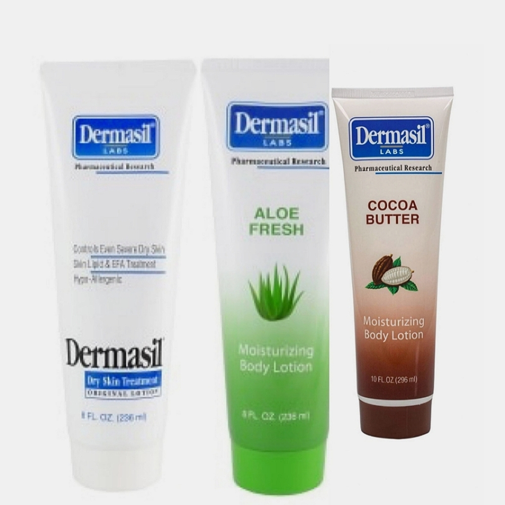 New 3pk Dermasil Lotion Aloe Vera, Cocoa Butter, Original